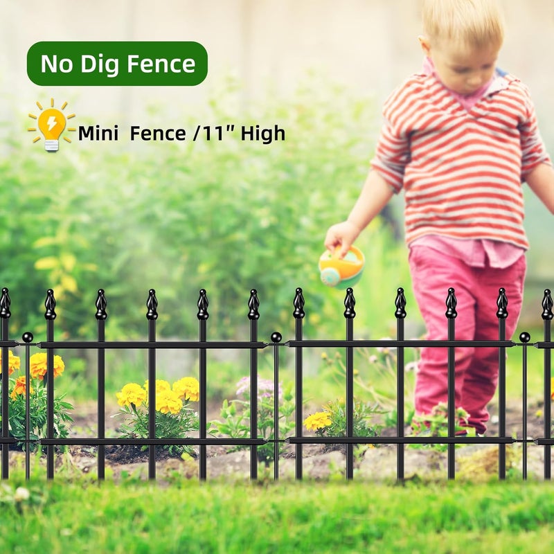 FOREHOGAR Decorative Metal Garden Fence 11in H x 6ft L, Small Border Fence Roman Column Deco, Garden Fencing for Flower Bed Lawn Landscape Outdoor, 5 Panels + 6 Stakes Black - Image 5